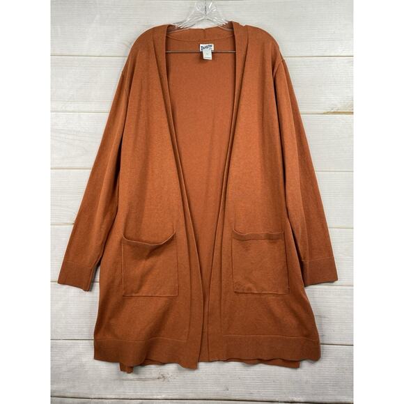 Duluth Trading Duster Sweater Womens XL Rust Long Open Cardigan Knit Stretch - Picture 1 of 9